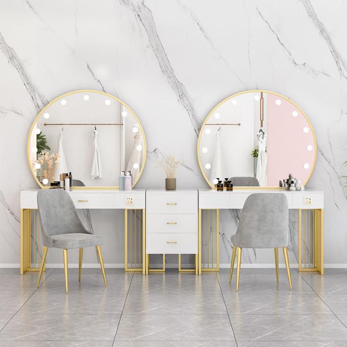 Nordic Standing Hollywood Mirror And Desk Dressing Table With Drawers 6