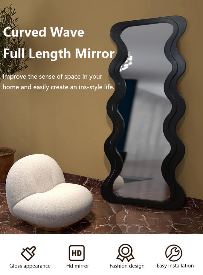 OEM Floor Wavy Standing Mirror Black Ornate Wooden Frame 1