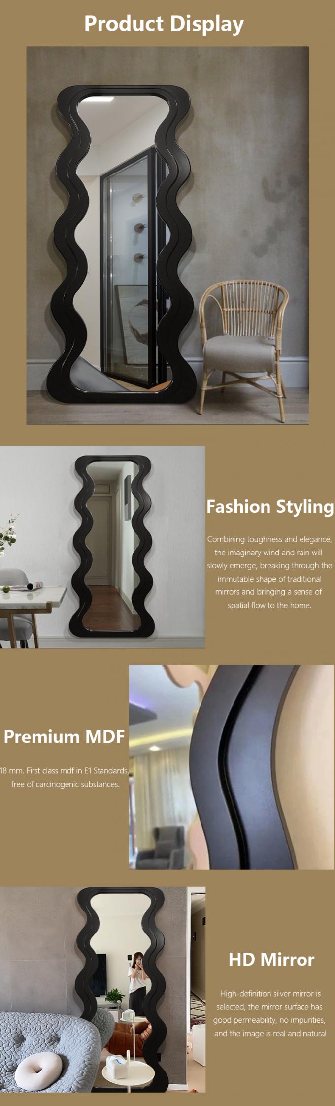 OEM Floor Wavy Standing Mirror Black Ornate Wooden Frame 2