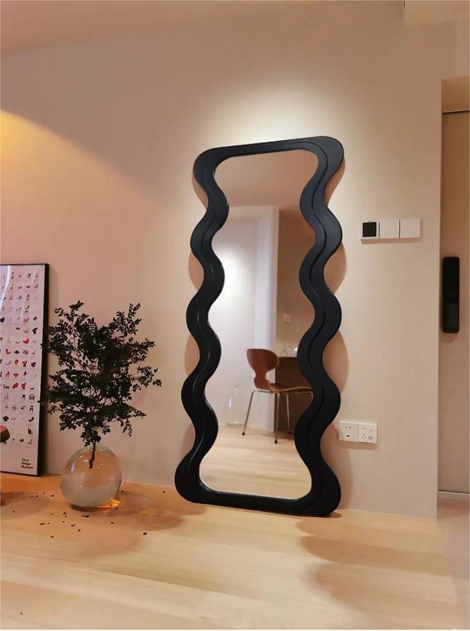 OEM Floor Wavy Standing Mirror Black Ornate Wooden Frame 3