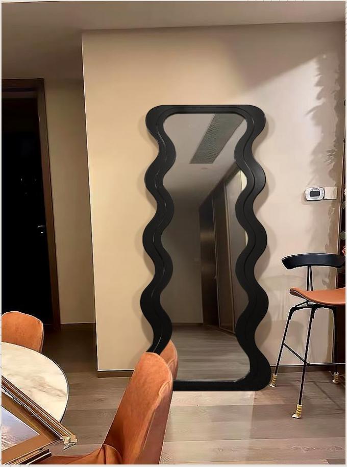OEM Floor Wavy Standing Mirror Black Ornate Wooden Frame 4