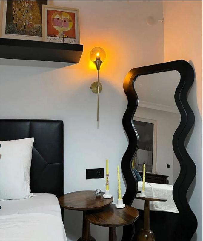 OEM Floor Wavy Standing Mirror Black Ornate Wooden Frame 5