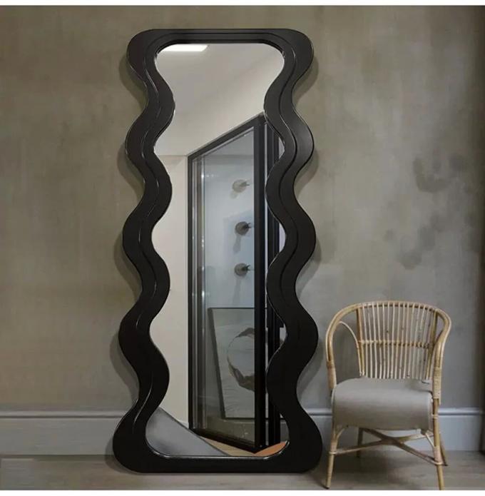OEM Floor Wavy Standing Mirror Black Ornate Wooden Frame 6