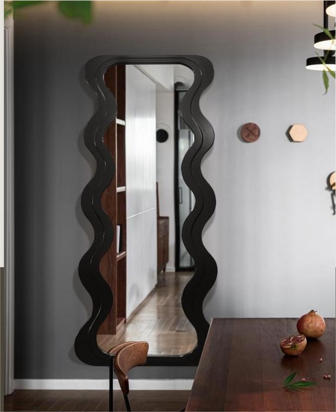 OEM Floor Wavy Standing Mirror Black Ornate Wooden Frame 8