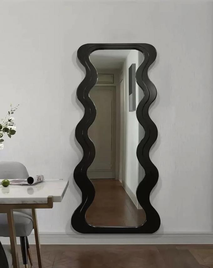 OEM Floor Wavy Standing Mirror Black Ornate Wooden Frame 7