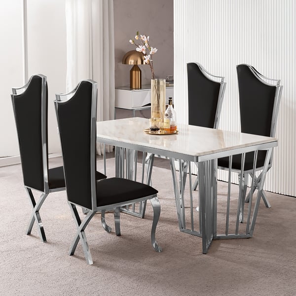 Customized Onyx Marble Dining Table Marble Stone Steel Frame Office Chair 1