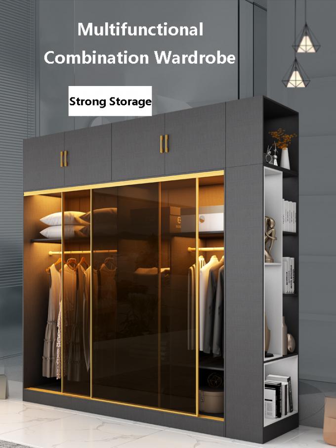Modern Bedroom Closet Armoire Wardrobe With Glass Sliding Doors 0