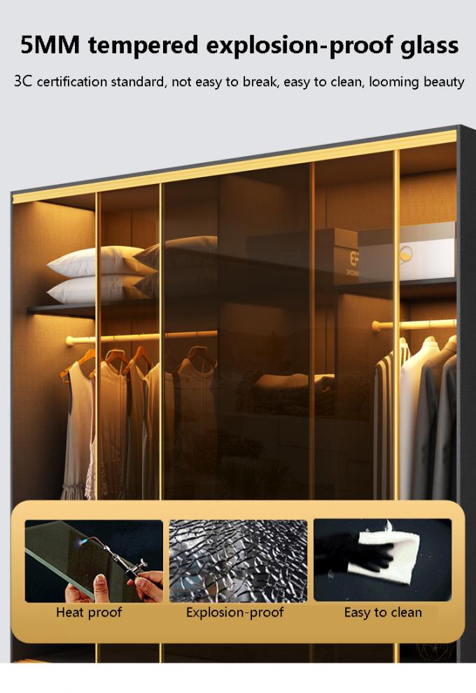 Modern Bedroom Closet Armoire Wardrobe With Glass Sliding Doors 3