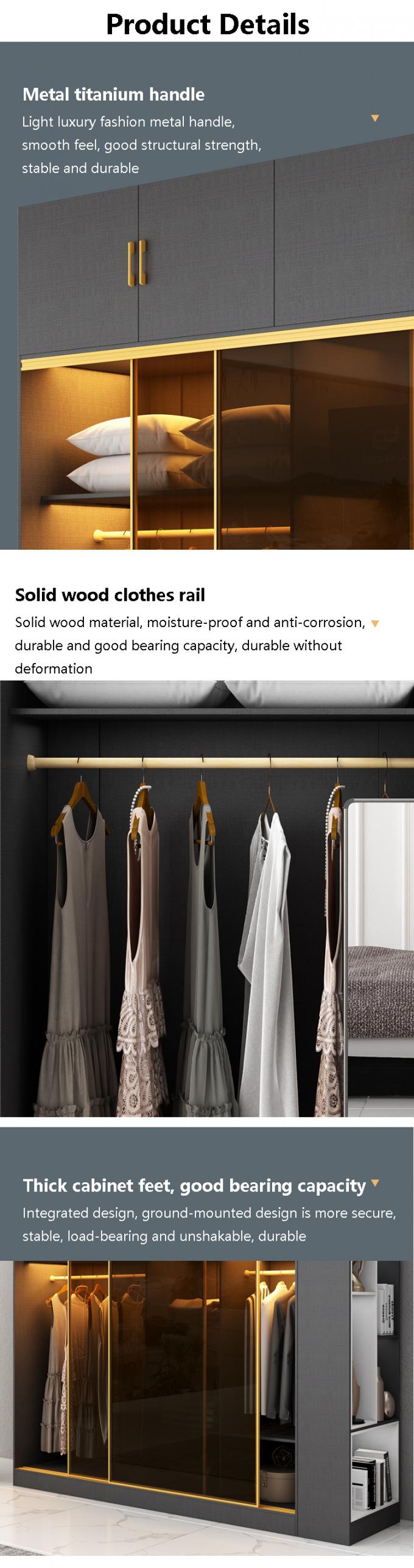 Modern Bedroom Closet Armoire Wardrobe With Glass Sliding Doors 7