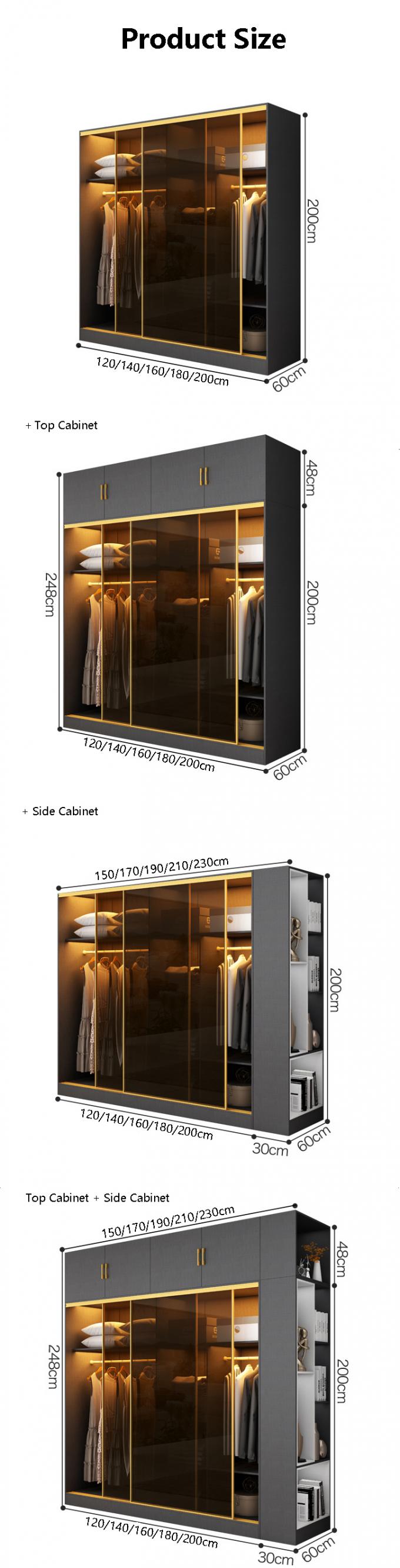 Modern Bedroom Closet Armoire Wardrobe With Glass Sliding Doors 8