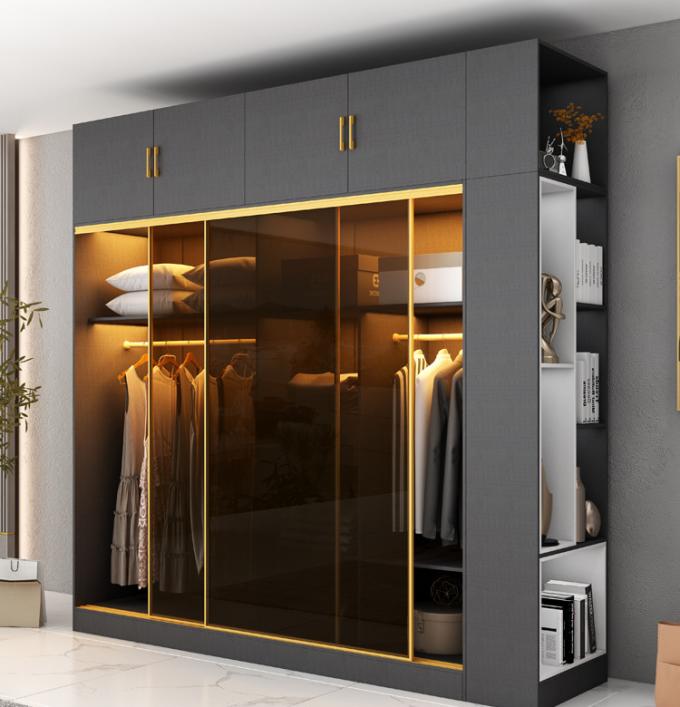 Modern Bedroom Closet Armoire Wardrobe With Glass Sliding Doors 9