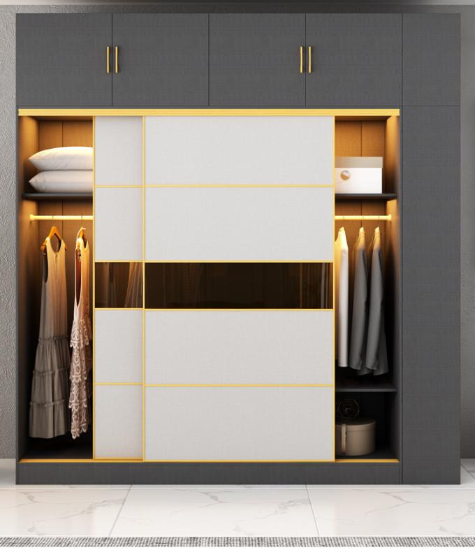 Modern Bedroom Closet Armoire Wardrobe With Glass Sliding Doors 10