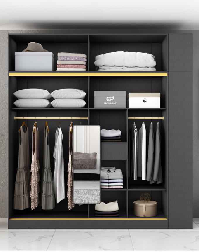 Modern Bedroom Closet Armoire Wardrobe With Glass Sliding Doors 11