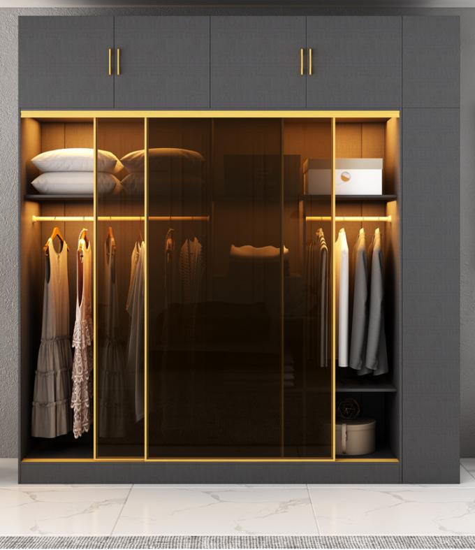 Modern Bedroom Closet Armoire Wardrobe With Glass Sliding Doors 12