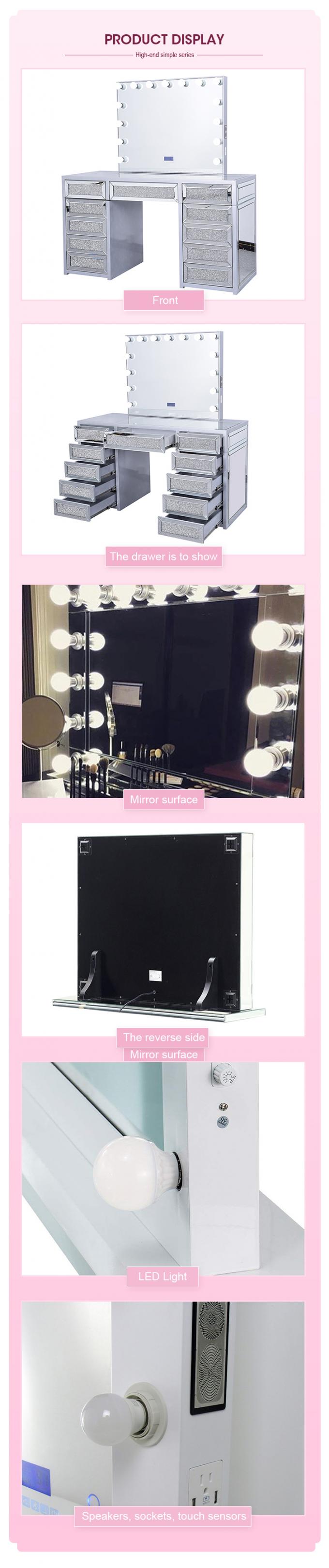 Bedroom Wood Hollywood Mirror And Vanity Dressing Table With Lights 4