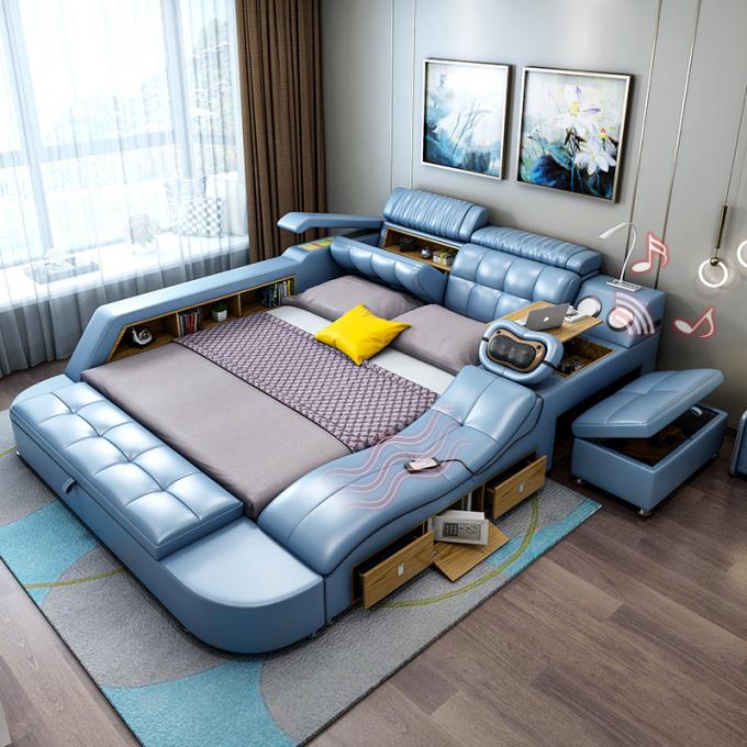 Multifunction Leather Bed Frame Queen Size Low Profile 7
