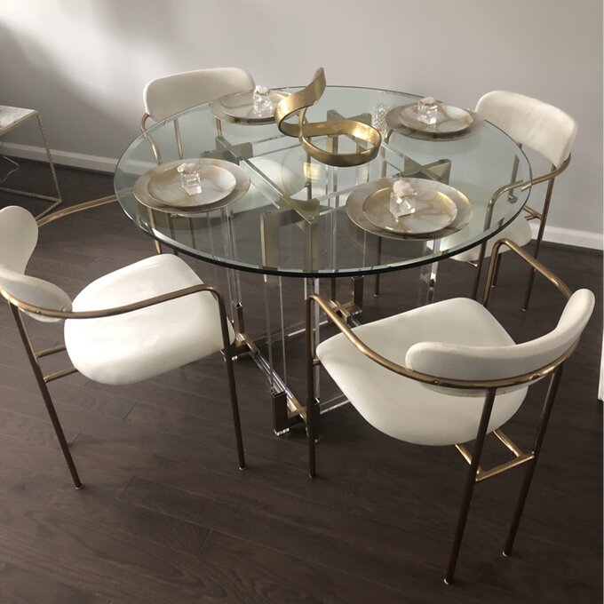 Contemporary Round Dinette Sets Velvet Upholstered Arm chair For Home 19