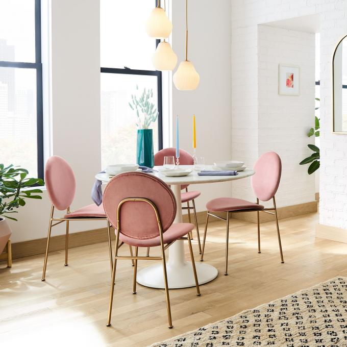 Turquoise Velvet Chairs Dining Round Dinette Sets With Gold Steel Legs 5