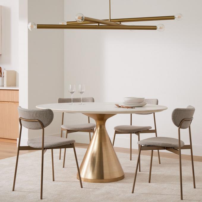 Marble Top Steel Gold Pedestal Tables For Coffee Living Room 0