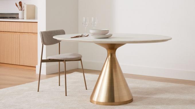 Marble Top Steel Gold Pedestal Tables For Coffee Living Room 3