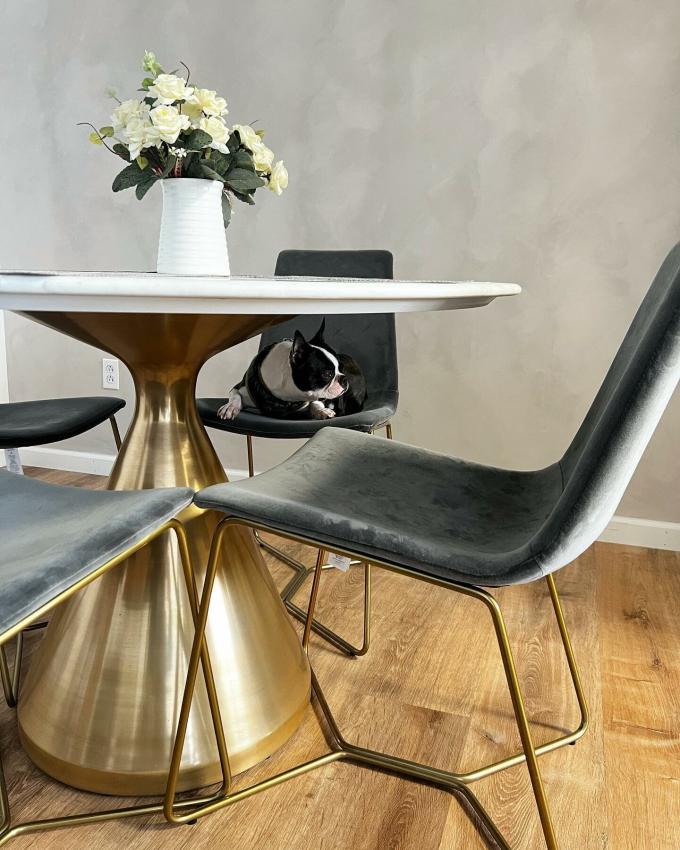 Marble Top Steel Gold Pedestal Tables For Coffee Living Room 10