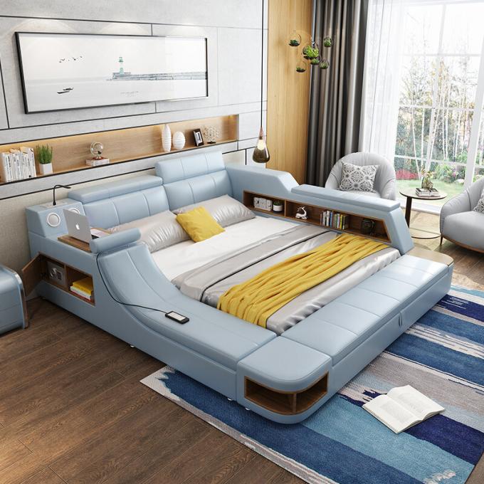 Multifunction Leather Bed Frame Queen Size Low Profile 2