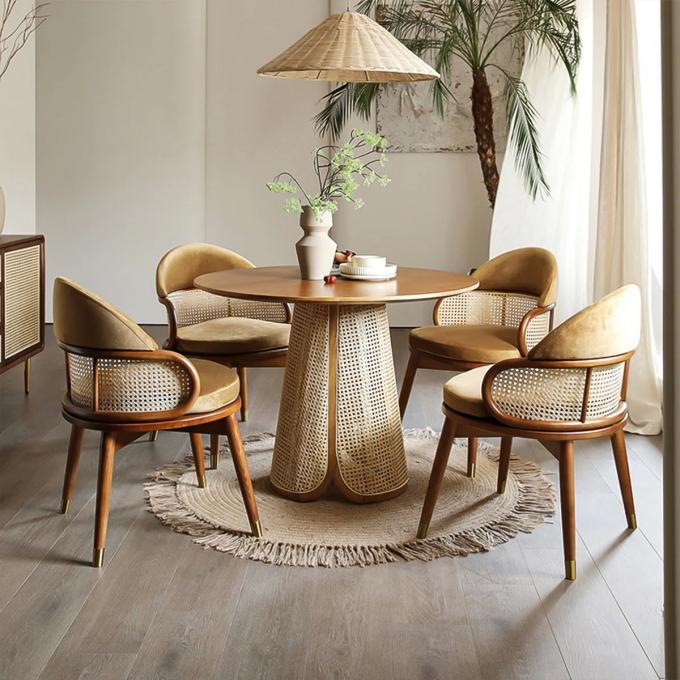 Wicker Rattan Dining Table And Chairs Sets Modern Solid Wood 2