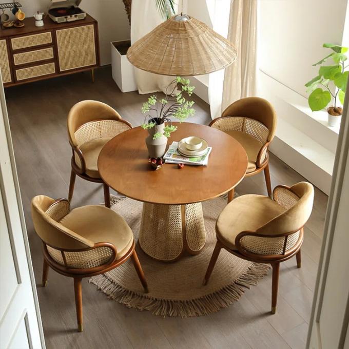 Wicker Rattan Dining Table And Chairs Sets Modern Solid Wood 3