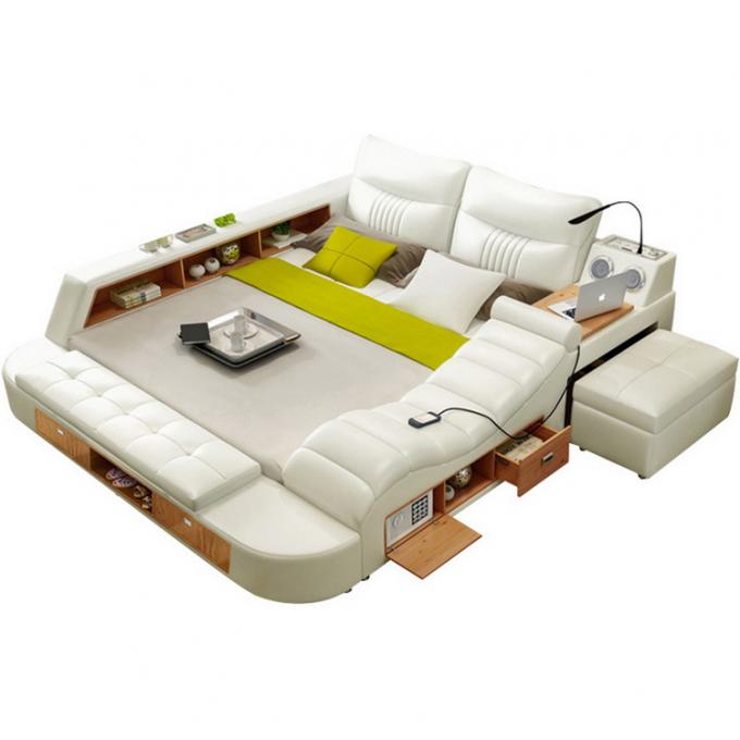 Multifunction Leather Bed Frame Queen Size Low Profile 6