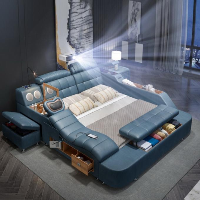 Multifunction Leather Bed Frame Queen Size Low Profile 8