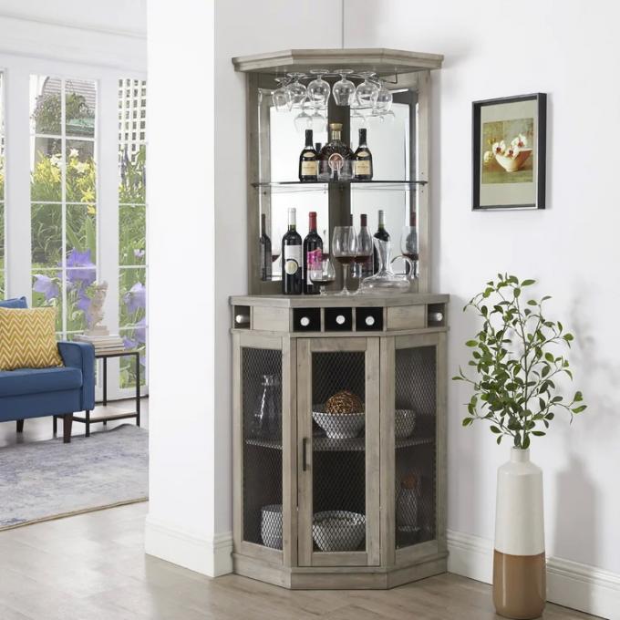 Wooden Crate Corner Wine Bar Cabinet rack Home Furniture 4