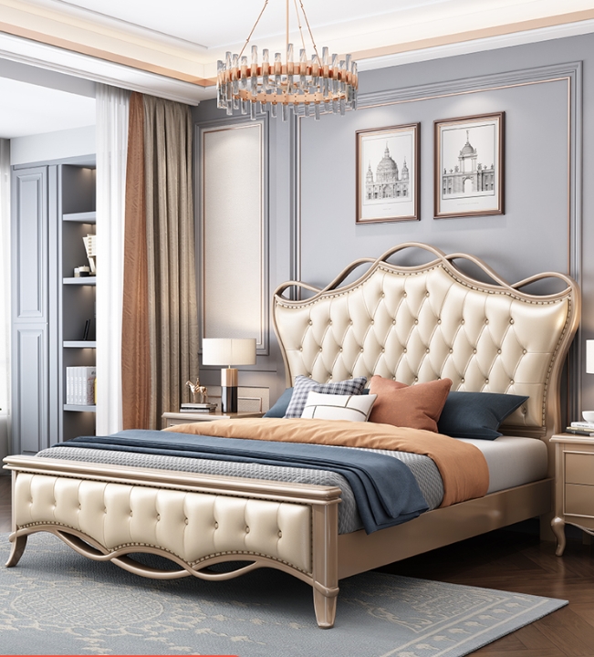 Custom Wooden Double Bed Frame Queen Size With Headboard And Drawer 1
