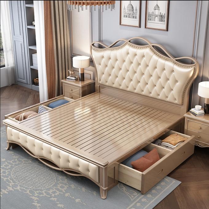 Custom Wooden Double Bed Frame Queen Size With Headboard And Drawer 2