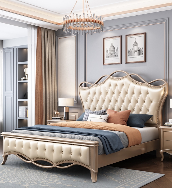 Custom Wooden Double Bed Frame Queen Size With Headboard And Drawer 5