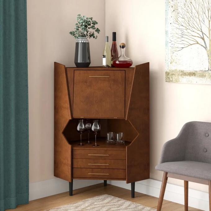 Commercial Wooden Corner Liquor Cabinet Counter For Alcohol Wine Display 5