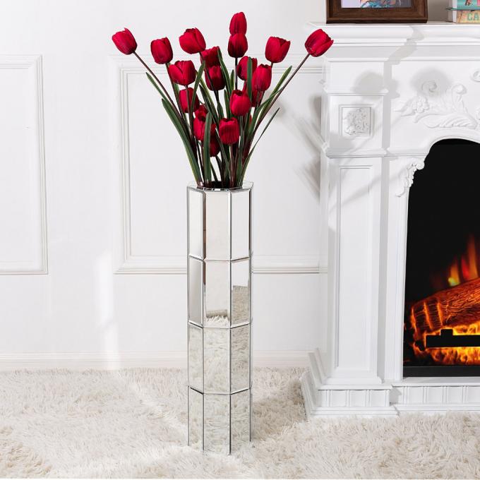 Tall Mirrored Furniture Cylinder Crystal Crushed Diamond Floor Vase 1