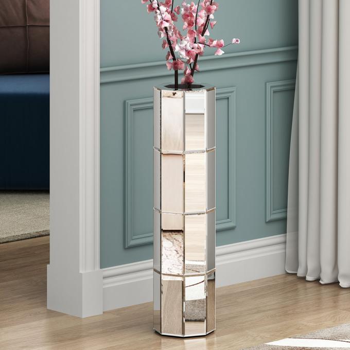 Tall Mirrored Furniture Cylinder Crystal Crushed Diamond Floor Vase 0