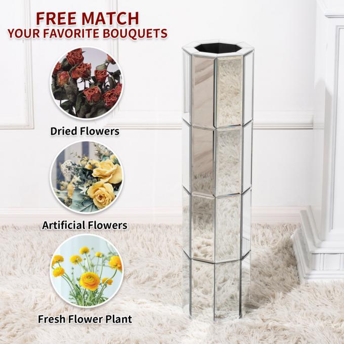 Tall Mirrored Furniture Cylinder Crystal Crushed Diamond Floor Vase 4