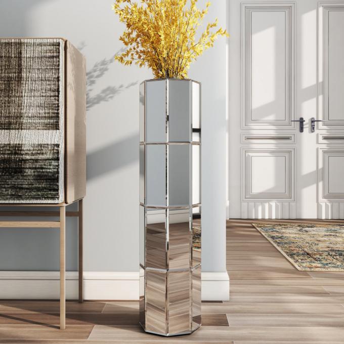 Tall Mirrored Furniture Cylinder Crystal Crushed Diamond Floor Vase 3