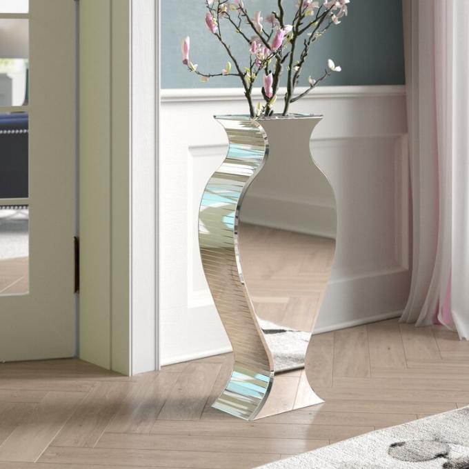 Clear Crystal Tall Mirrored Crushed Diamond Floor Vase Planter For Wedding 2