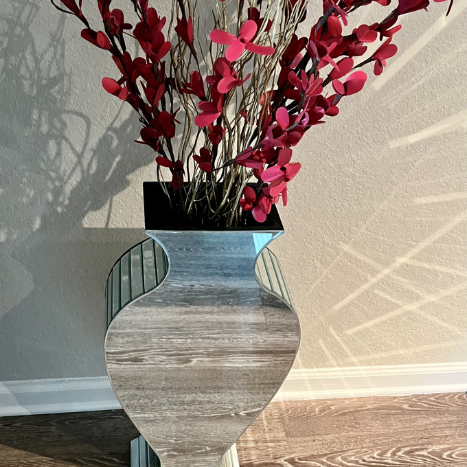 Clear Crystal Tall Mirrored Crushed Diamond Floor Vase Planter For Wedding 5