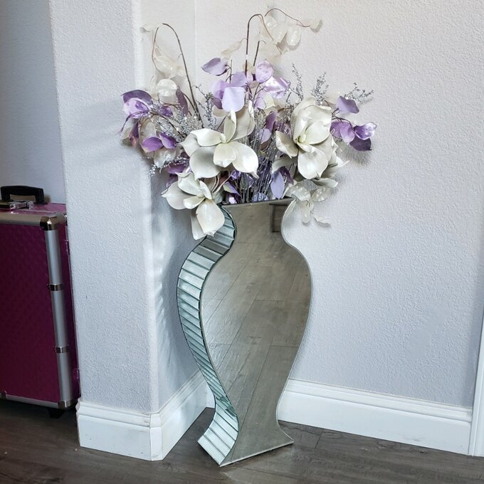 Clear Crystal Tall Mirrored Crushed Diamond Floor Vase Planter For Wedding 3