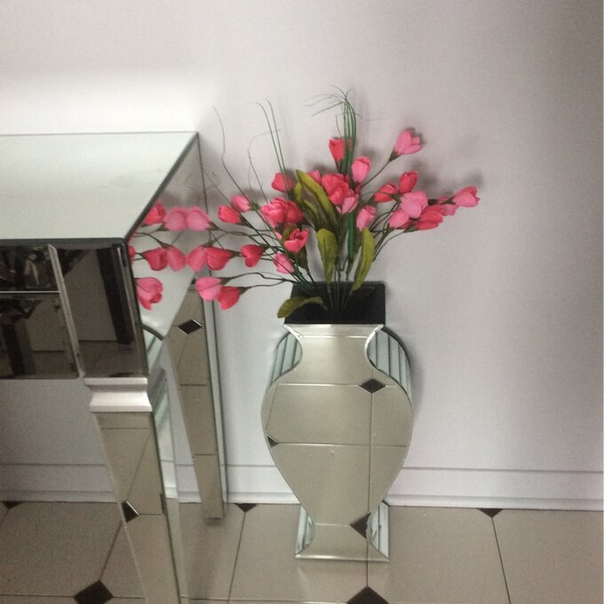 Clear Crystal Tall Mirrored Crushed Diamond Floor Vase Planter For Wedding 8