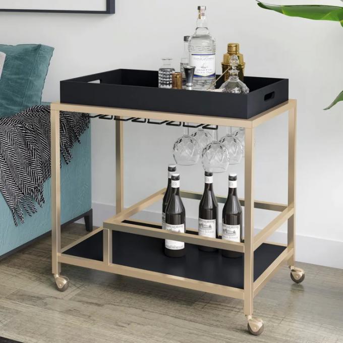 Brass Wine Drink Bar Cart Restaurant Serving Trolley Customized 12