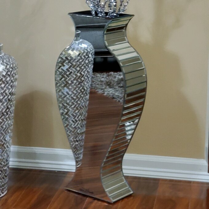 Clear Crystal Tall Mirrored Crushed Diamond Floor Vase Planter For Wedding 11