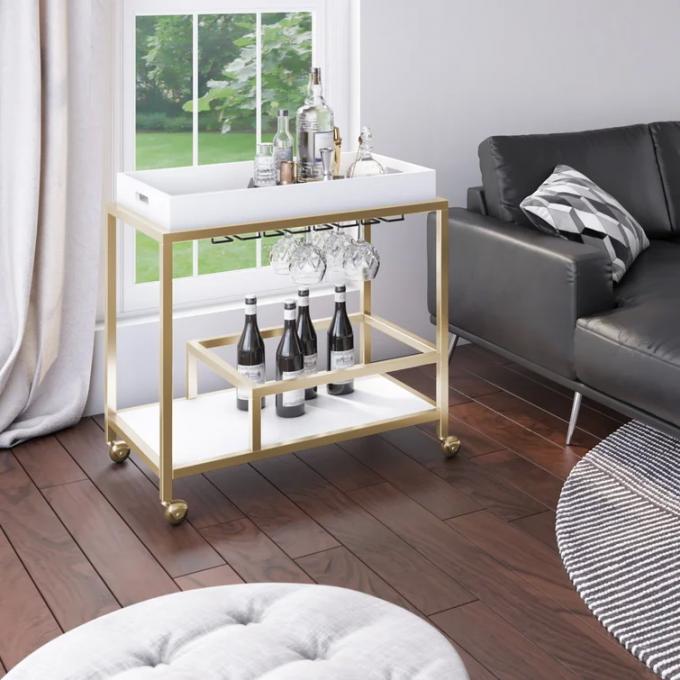 Brass Wine Drink Bar Cart Restaurant Serving Trolley Customized 15