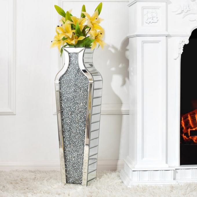 Home Decoration Mirrored Furniture Tall Floor Vase Clear Glass Crystal For Wedding 2
