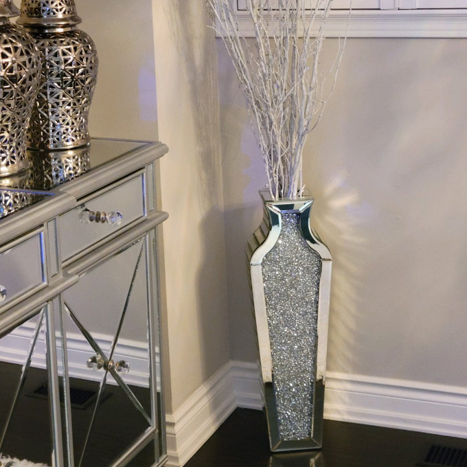 Home Decoration Mirrored Furniture Tall Floor Vase Clear Glass Crystal For Wedding 12