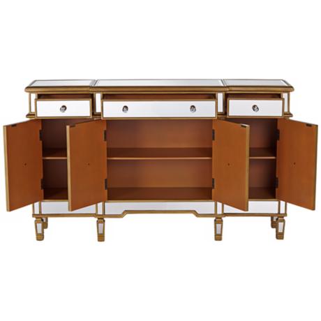 Living Room Cabinet Modern 4 Drawers 4 Doors Buffet Cabinet Table with Mirrored Finish 1