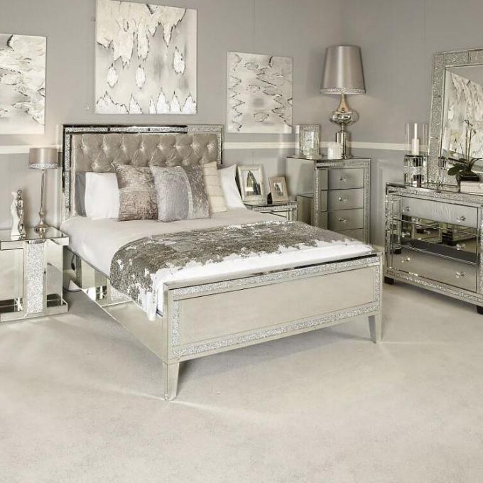 Panel Wood MDF Mirrored Glass Bedroom Furniture Sets 2